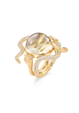 Ole Lynggaard Snakes 18KYG Pavé Diamond & Rutile Quartz Snake Ring