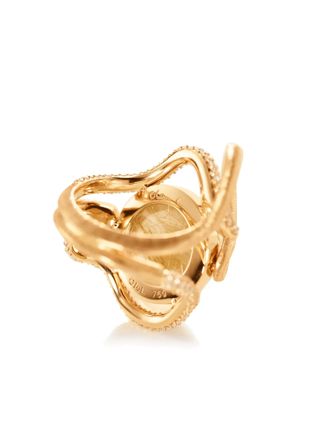 Ole Lynggaard Snakes 18KYG Pavé Diamond & Rutile Quartz Snake Ring