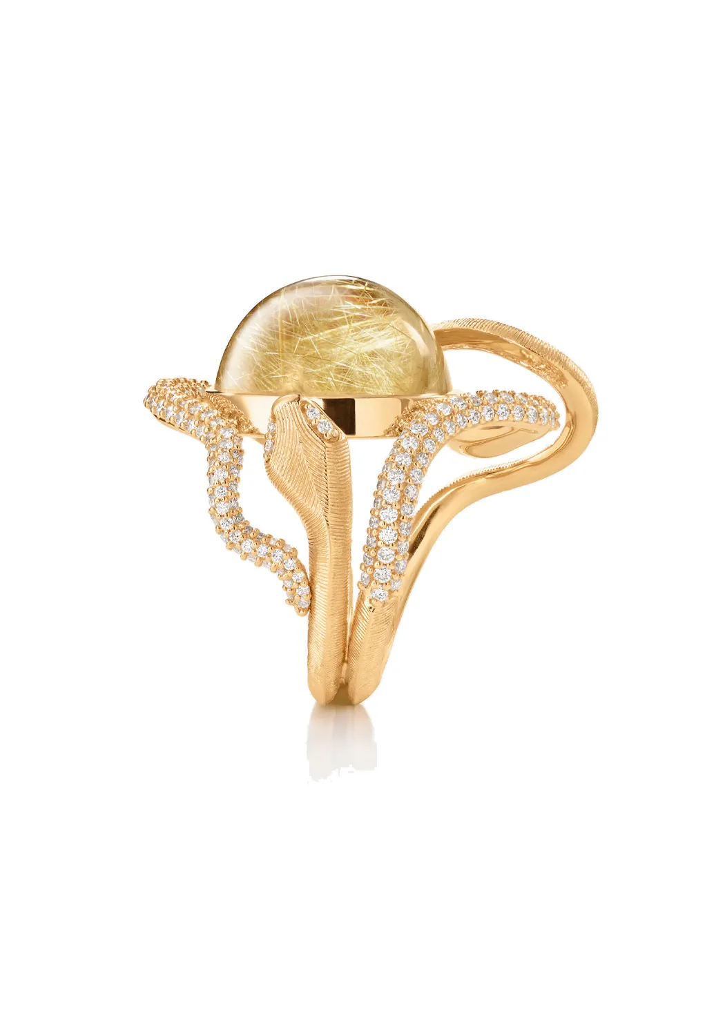Ole Lynggaard Snakes 18KYG Pavé Diamond & Rutile Quartz Snake Ring