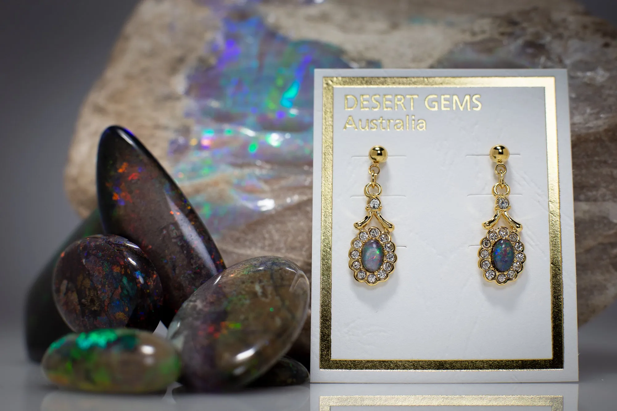 Opal Regal Drop Gold Earrings