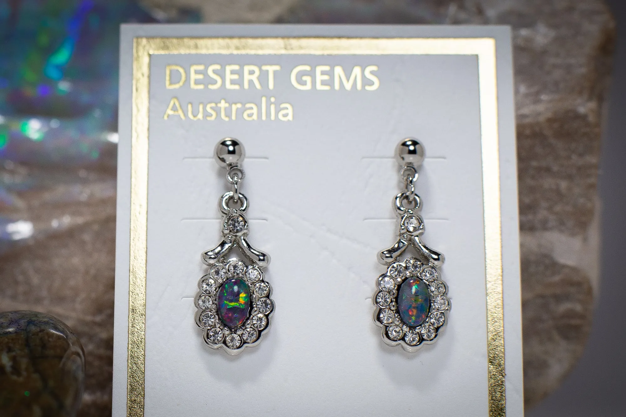 Opal Regal Drop Silver Earrings