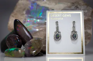 Opal Regal Drop Silver Earrings