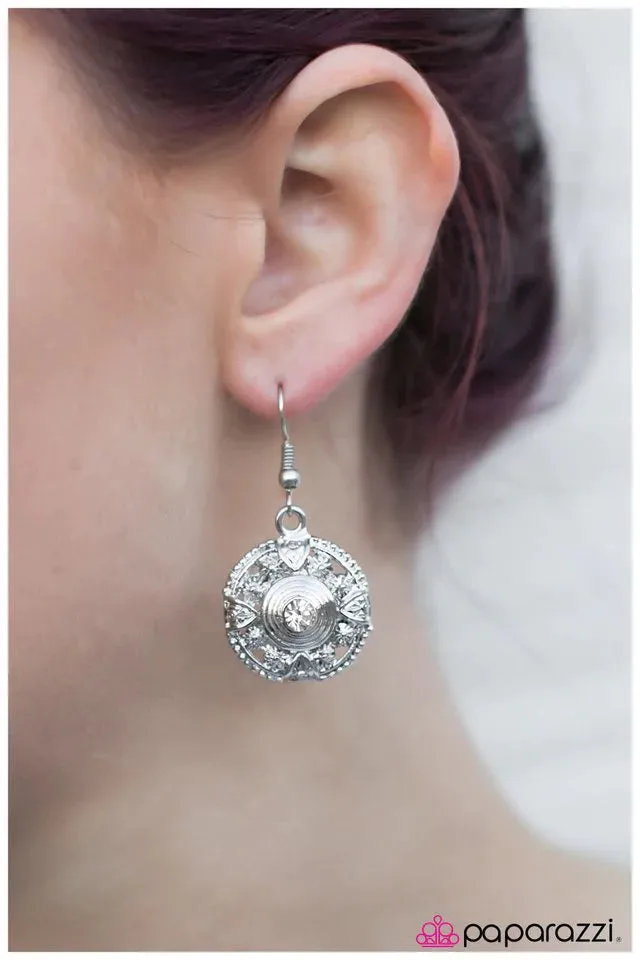 Paparazzi Earring ~ Take The Wheel - White