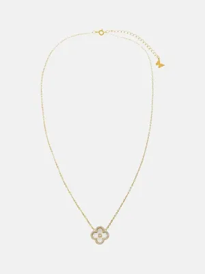 Pave Outlined Colored Stone Clover Necklace
