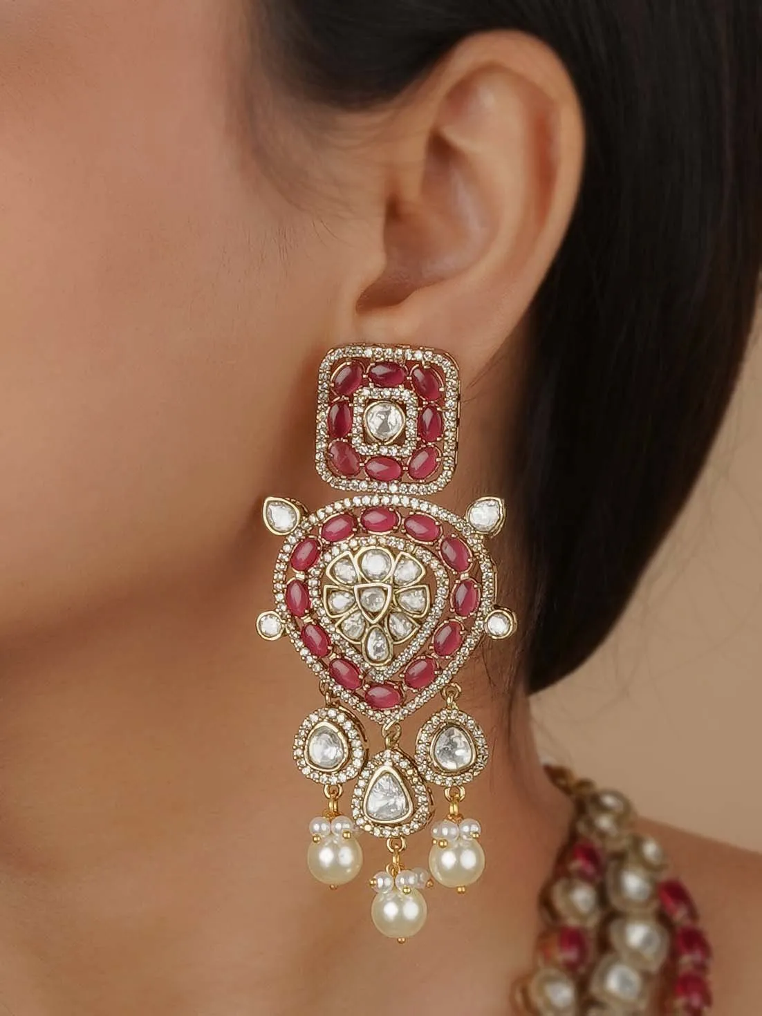 Pink Color Faux Polki Necklace Set - PK-S176P
