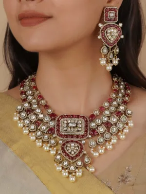 Pink Color Faux Polki Necklace Set - PK-S176P