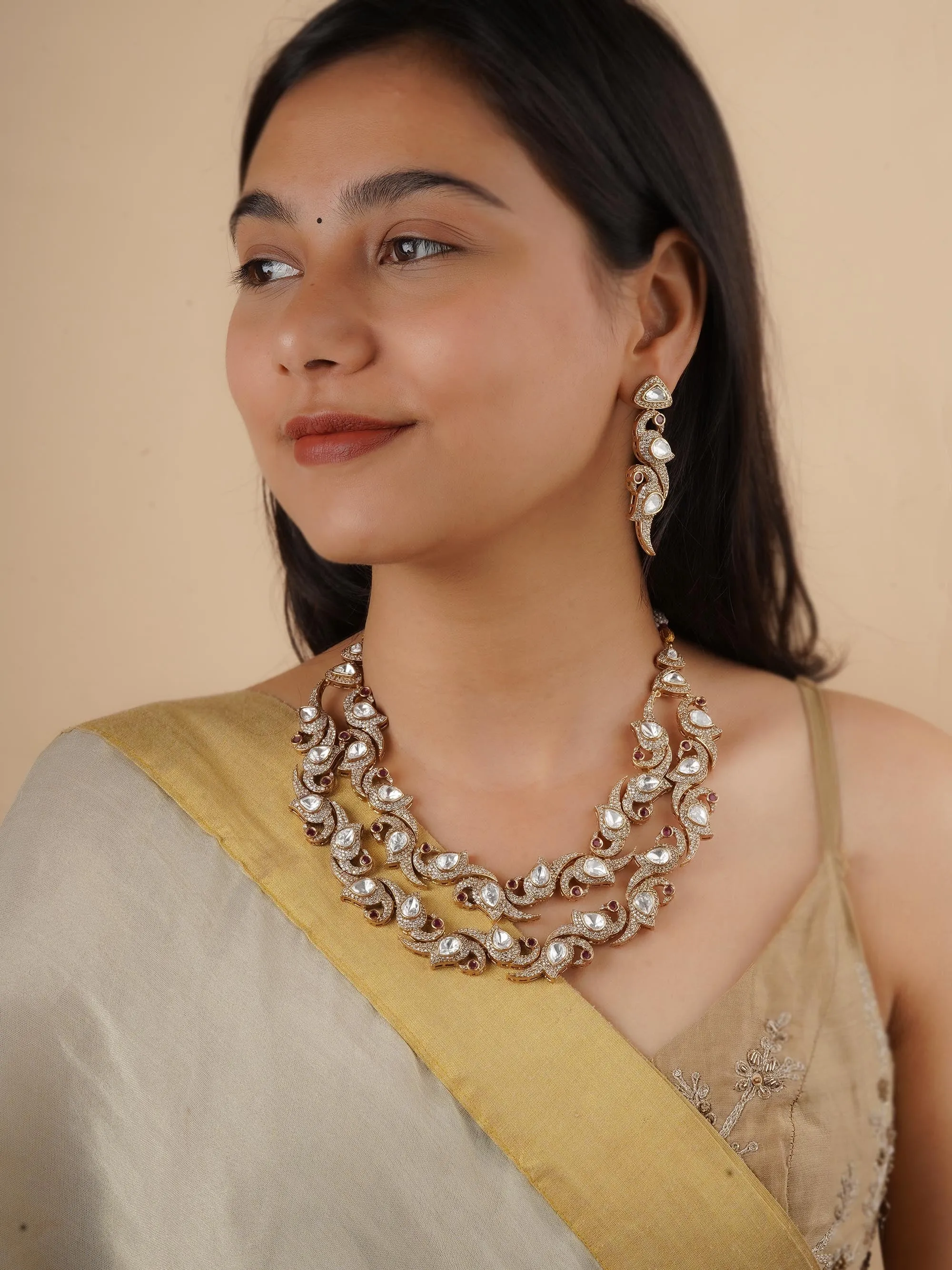 Pink Color Gold Plated Faux Polki Necklace Set - PK-S158P