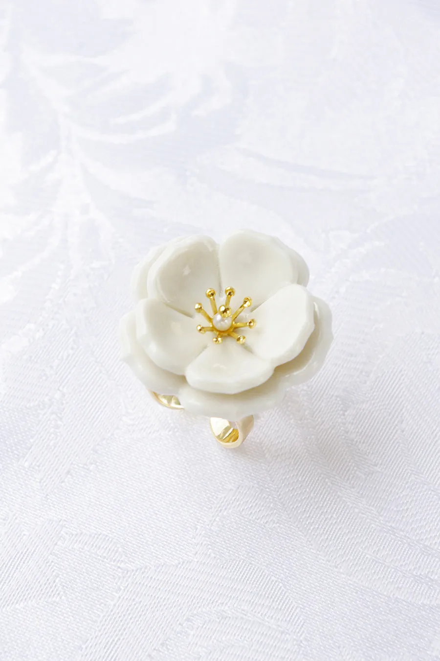 Porcelain Plum Blossom Statement Ring