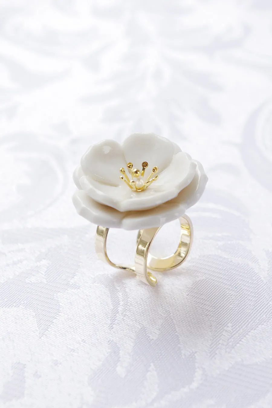 Porcelain Plum Blossom Statement Ring