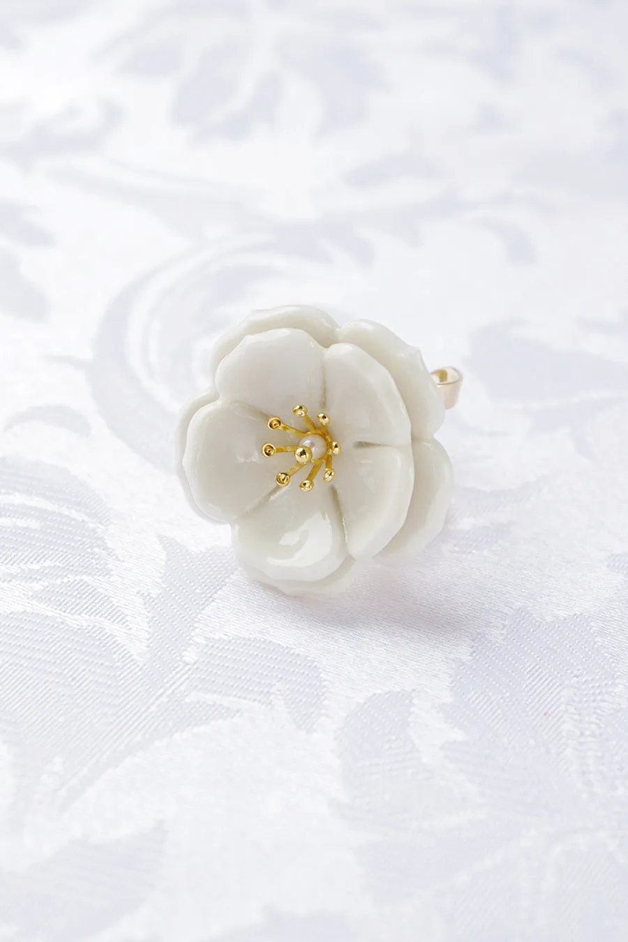 Porcelain Plum Blossom Statement Ring