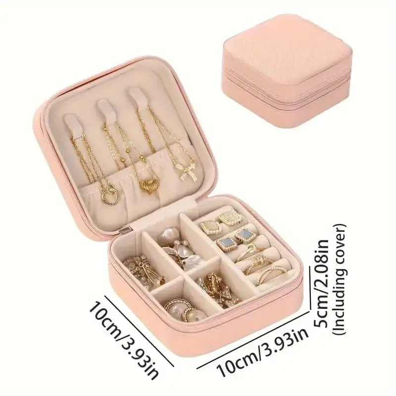 Portable Jewellery Organizer - Travel-Friendly Ring, Necklace, and Earring Storage Box Pink