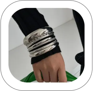 Punk Metal Bangle Bracelets Set Chunky Wide Bracelets Carved Bangles Stackable Dainty Gold Bracelet Exaggerative Plain Textured Bangle Accessories for Women