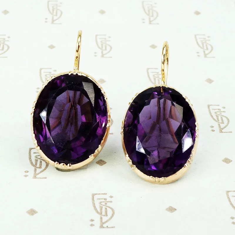 Regal Antique Collet Set Amethyst Earrings