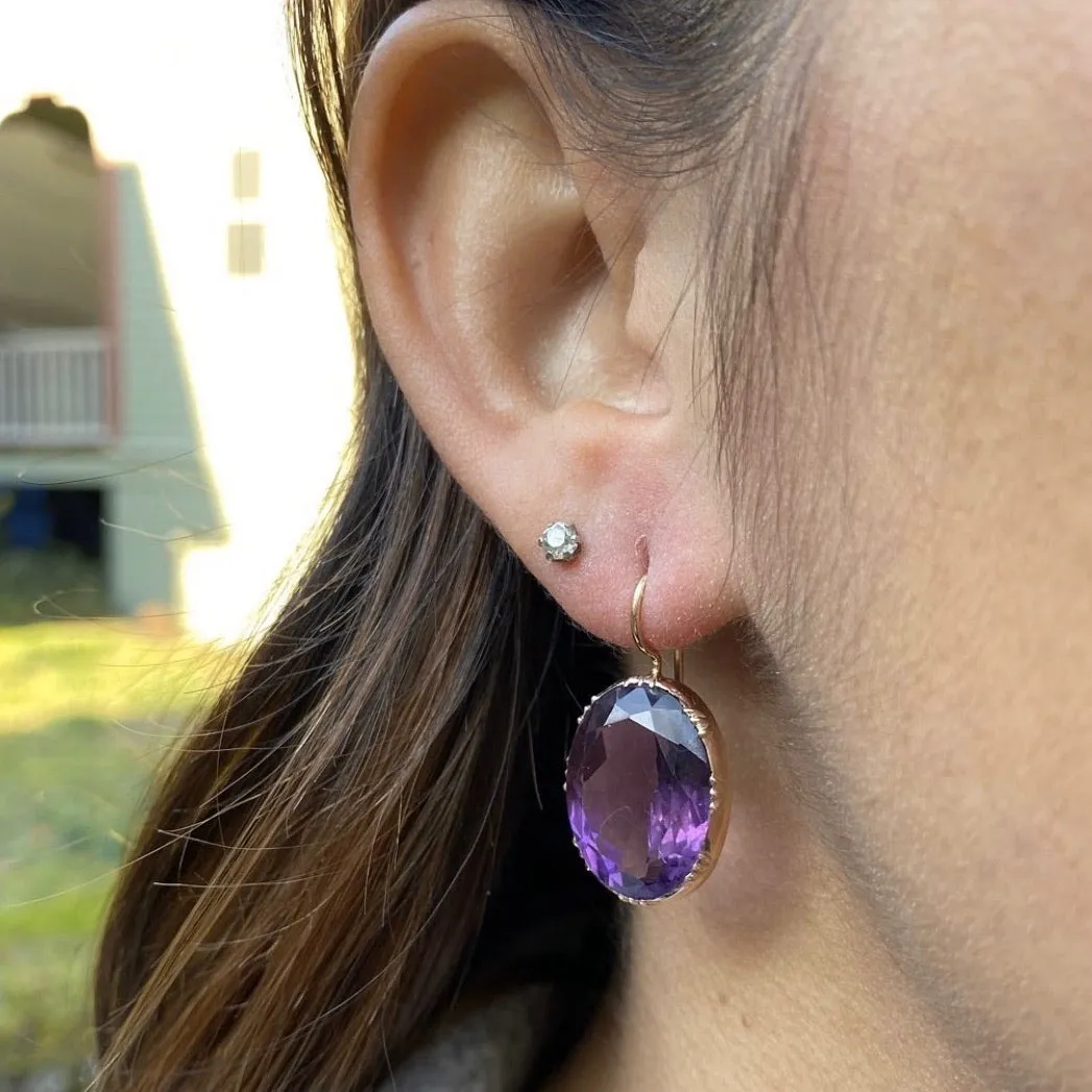 Regal Antique Collet Set Amethyst Earrings