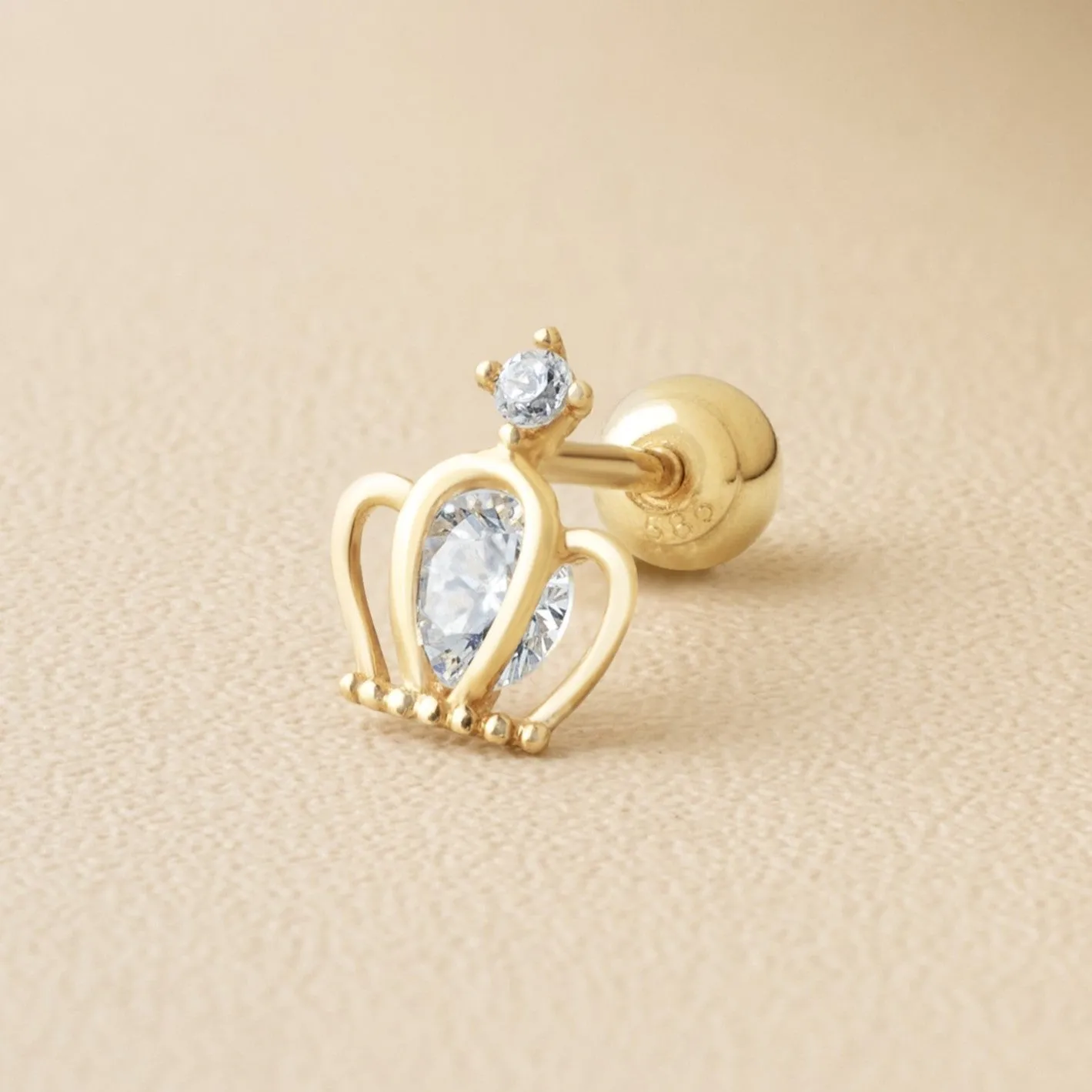 Regal Crown Piercing in Yellow Gold with Cubic Zirconia