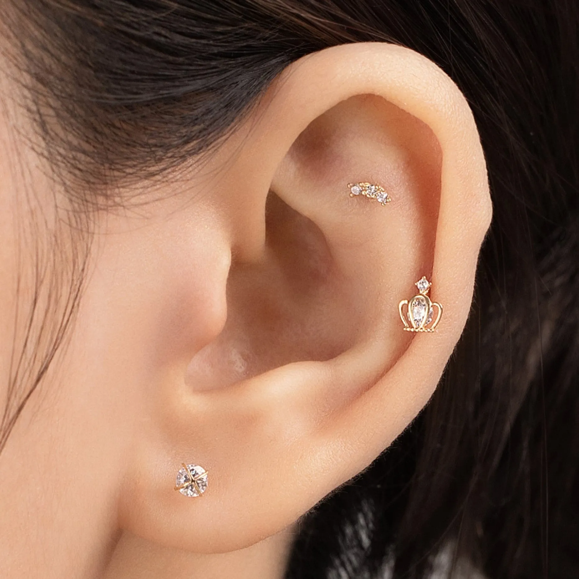 Regal Crown Piercing in Yellow Gold with Cubic Zirconia