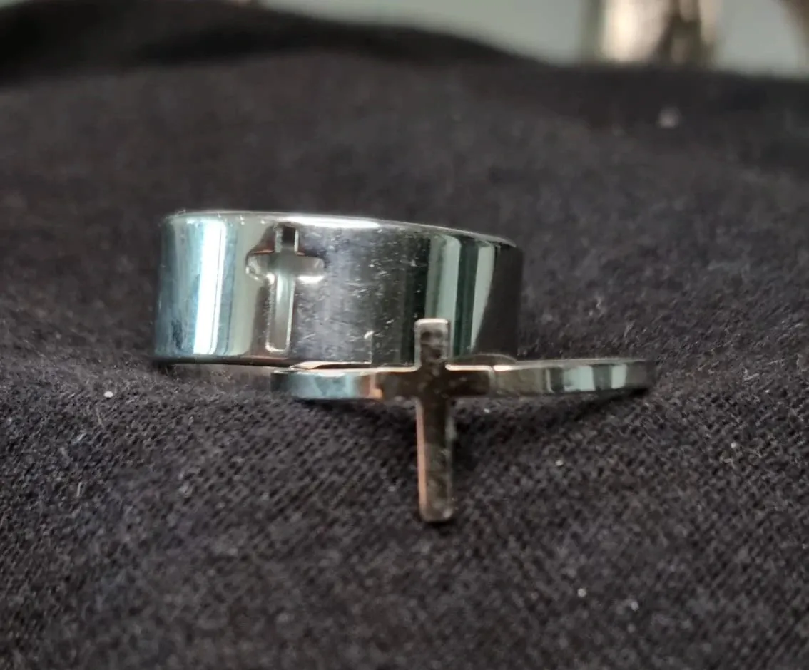 Religious Couple Rings Set | Adjustable Cross Ring | Silver Sideway Cross Promise Ring