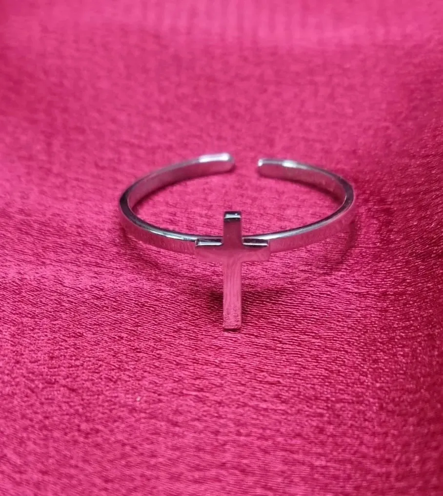 Religious Couple Rings Set | Adjustable Cross Ring | Silver Sideway Cross Promise Ring