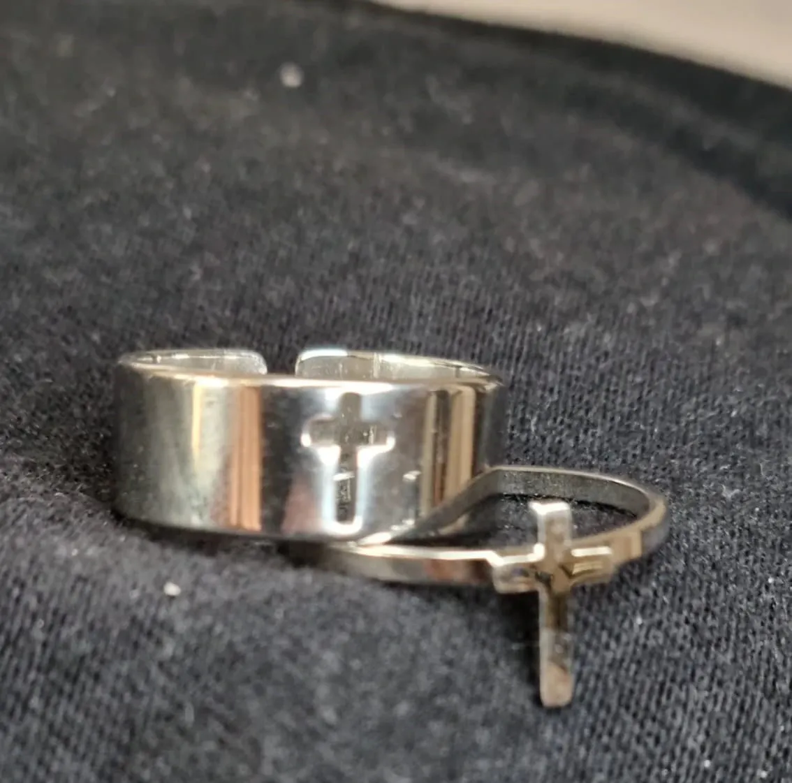 Religious Couple Rings Set | Adjustable Cross Ring | Silver Sideway Cross Promise Ring