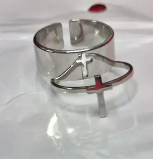 Religious Couple Rings Set | Adjustable Cross Ring | Silver Sideway Cross Promise Ring