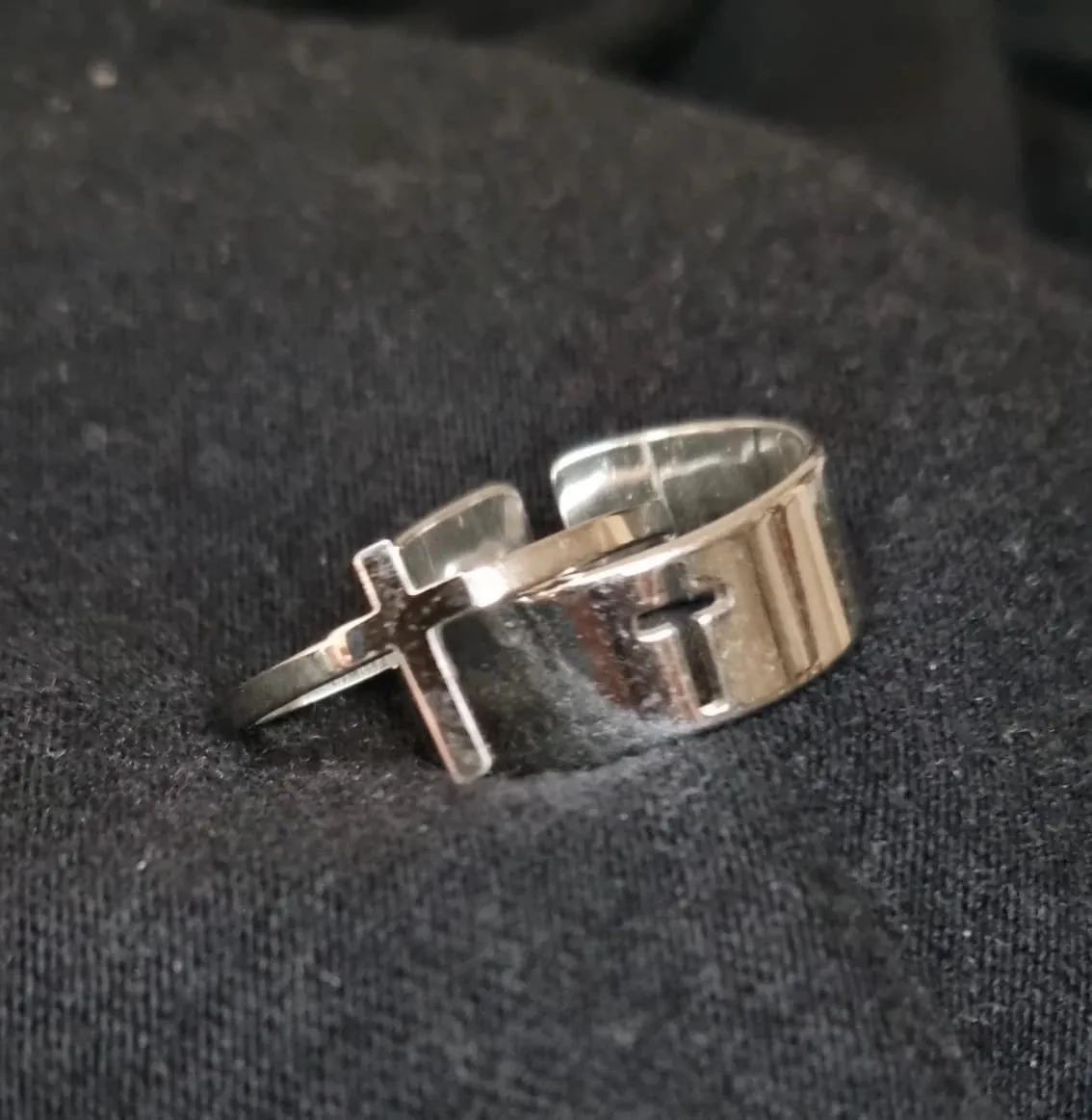 Religious Couple Rings Set | Adjustable Cross Ring | Silver Sideway Cross Promise Ring