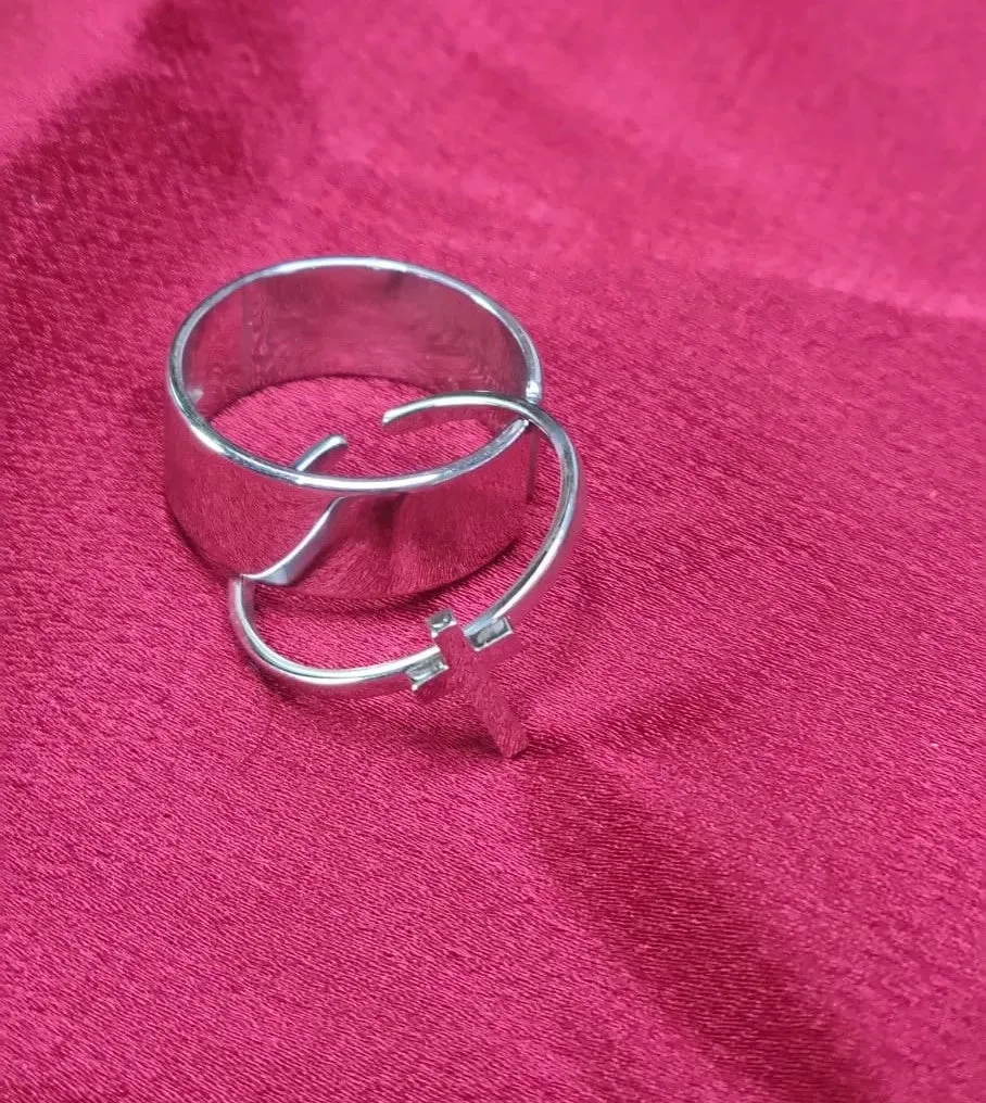 Religious Couple Rings Set | Adjustable Cross Ring | Silver Sideway Cross Promise Ring
