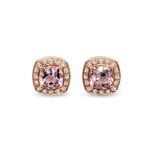 Rose Gold Morganite & Diamond Halo Earrings