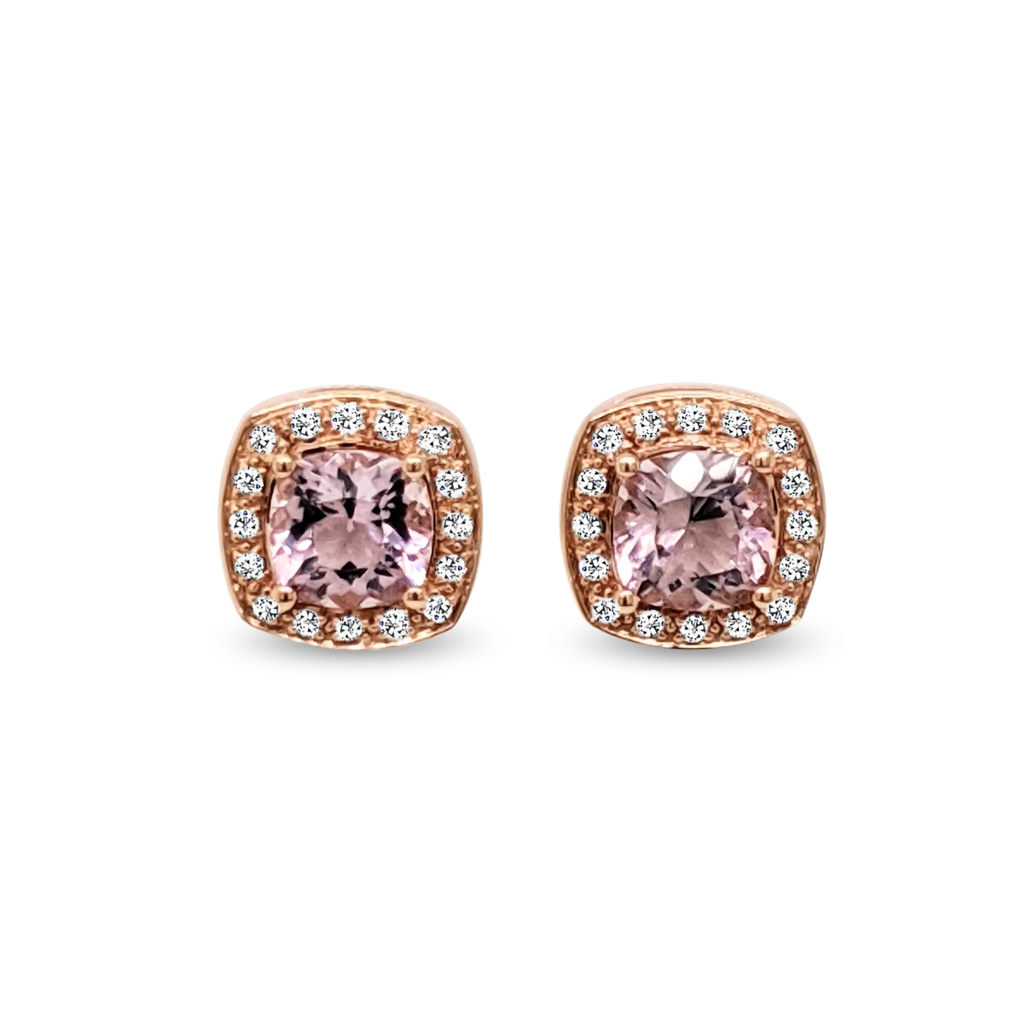 Rose Gold Morganite & Diamond Halo Earrings