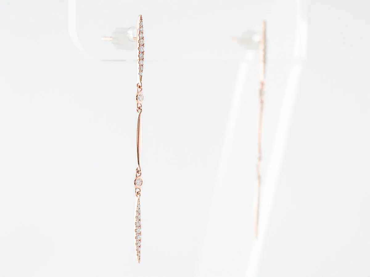 Round Brilliant Cut Diamond Dangle Earrings in 18k Rose Gold
