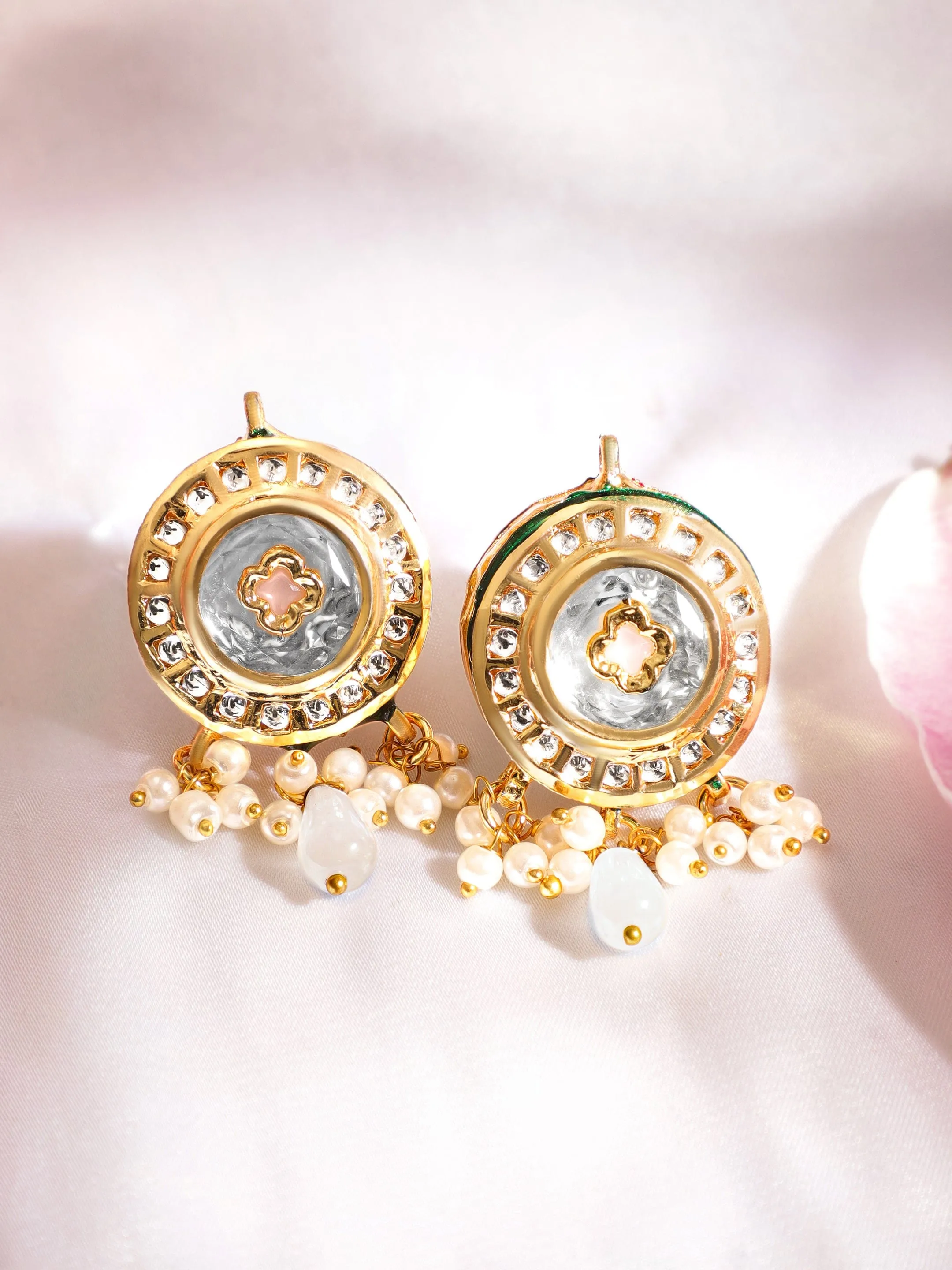 Rubans 22K Gold plated Enamel And Kundan crystal with pearl beaded choker Necklace Set