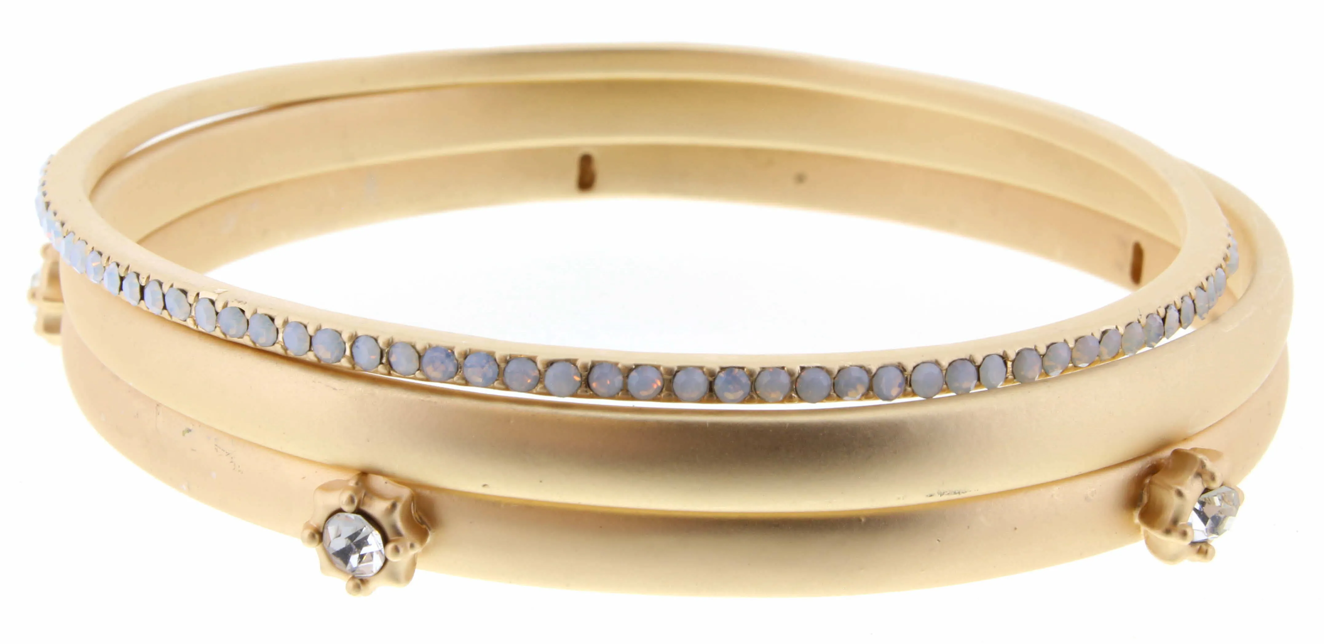 Set of 3, Clear Circular Burst, Gold, and Moonstone Bracelet