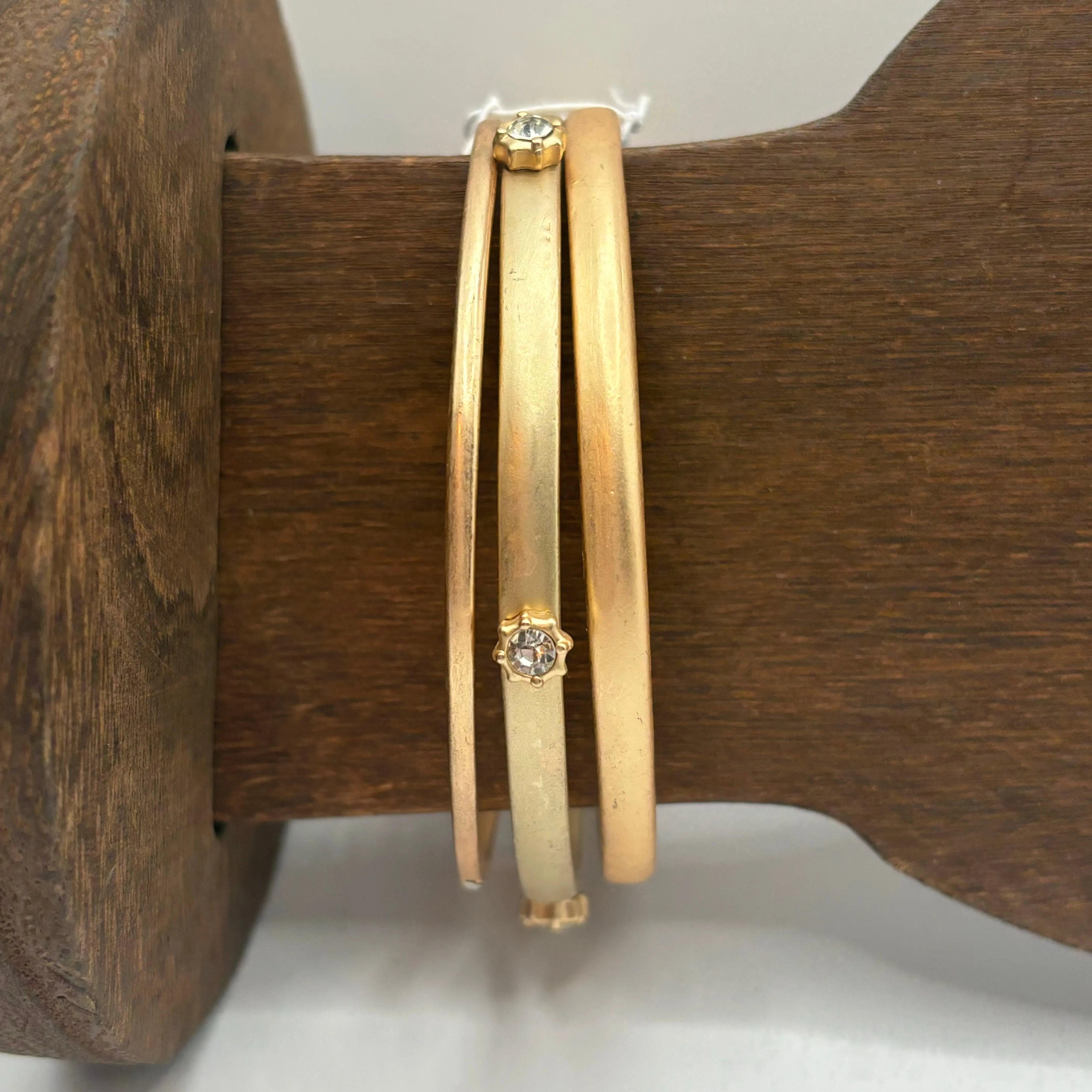 Set of 3, Clear Circular Burst, Gold, and Moonstone Bracelet