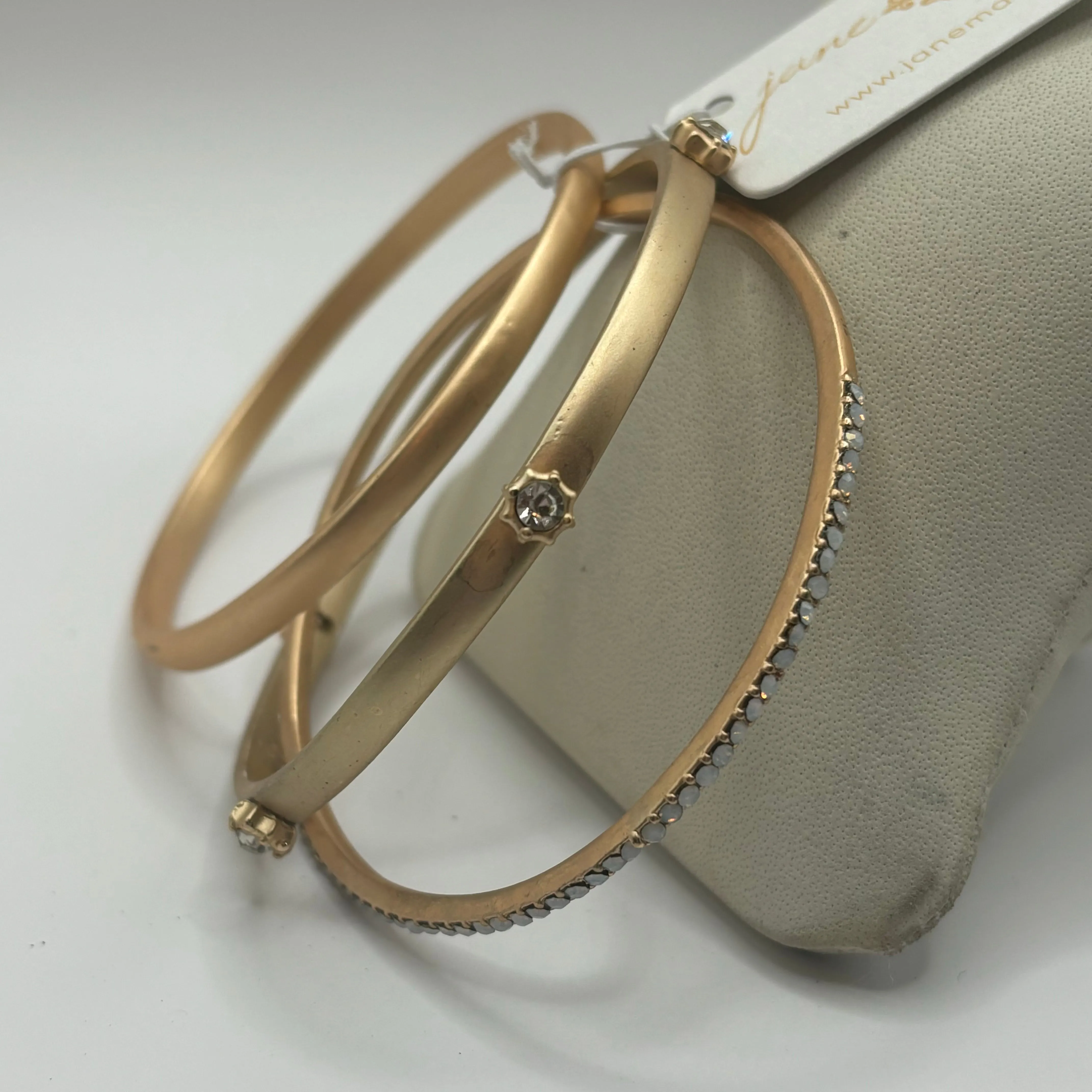 Set of 3, Clear Circular Burst, Gold, and Moonstone Bracelet
