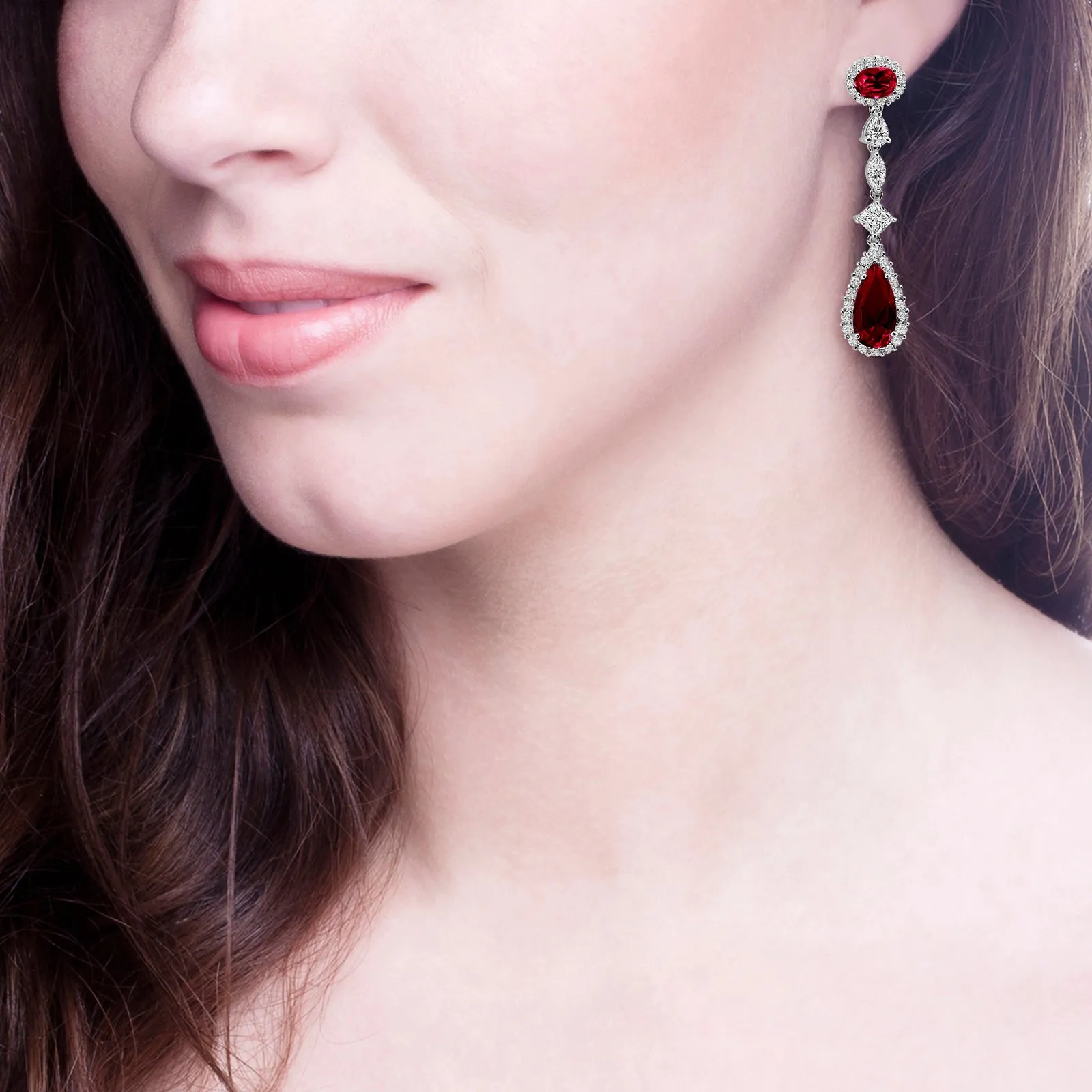 Silver Deep Crimson Regal Teardrops