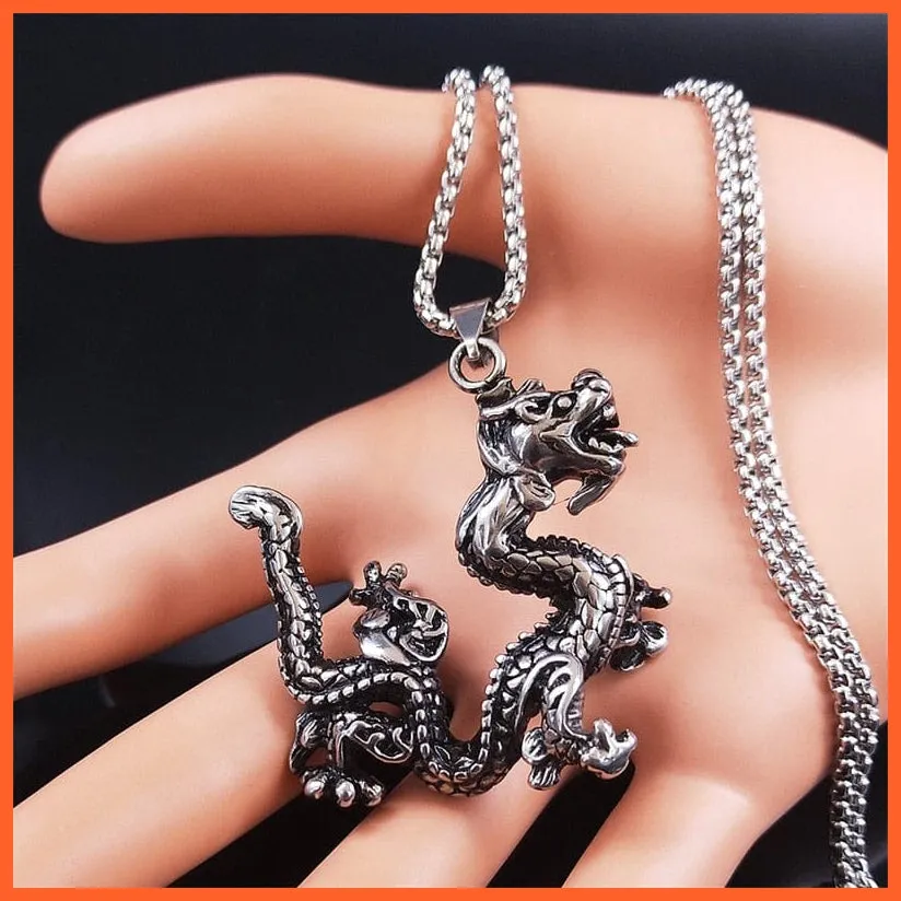 Silver Stainless Steel Dragon Chain Necklaces
