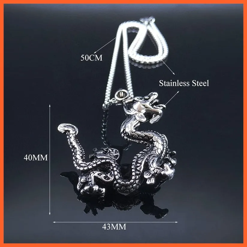 Silver Stainless Steel Dragon Chain Necklaces