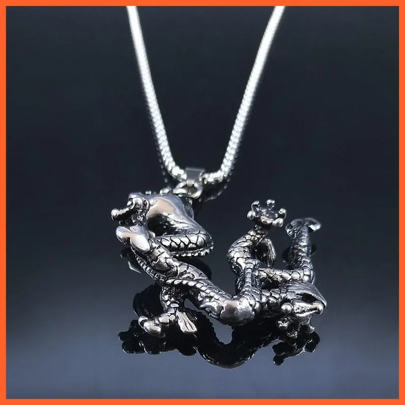 Silver Stainless Steel Dragon Chain Necklaces