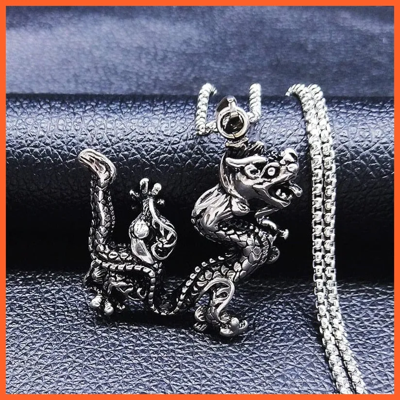 Silver Stainless Steel Dragon Chain Necklaces