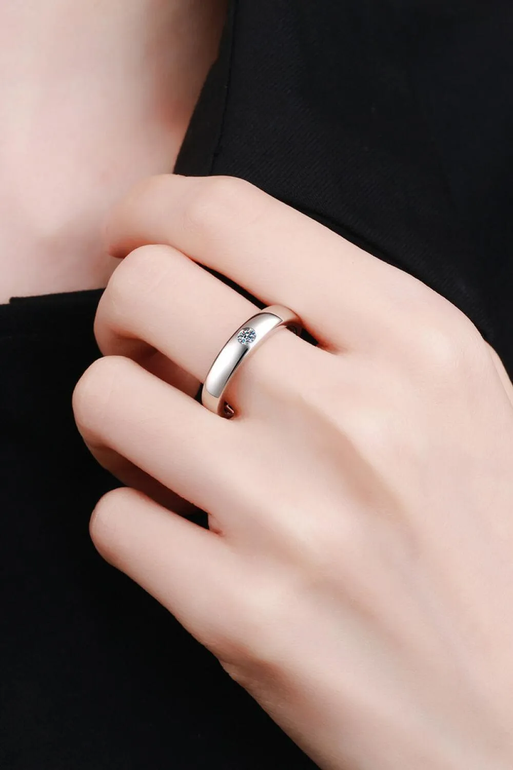Single Moissanite Minimalist Sterling Silver Ring