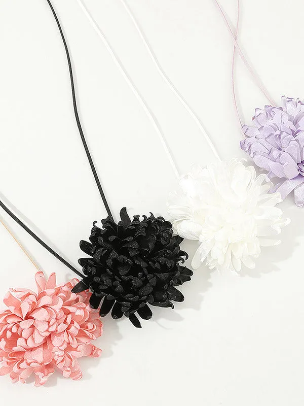 Solid Color Three-Dimensional Flower Tied Necklaces Accessories
