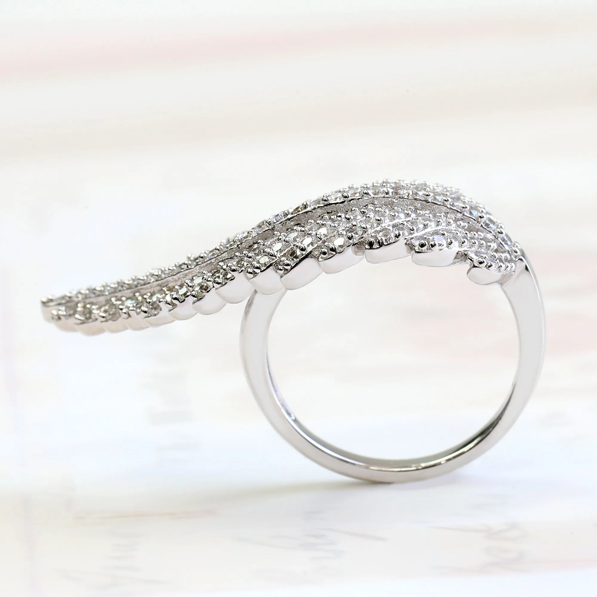 Sterling Silver Beautiful Simulated Diamond Pave Leaf Ring