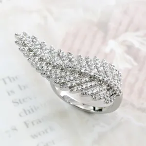 Sterling Silver Beautiful Simulated Diamond Pave Leaf Ring