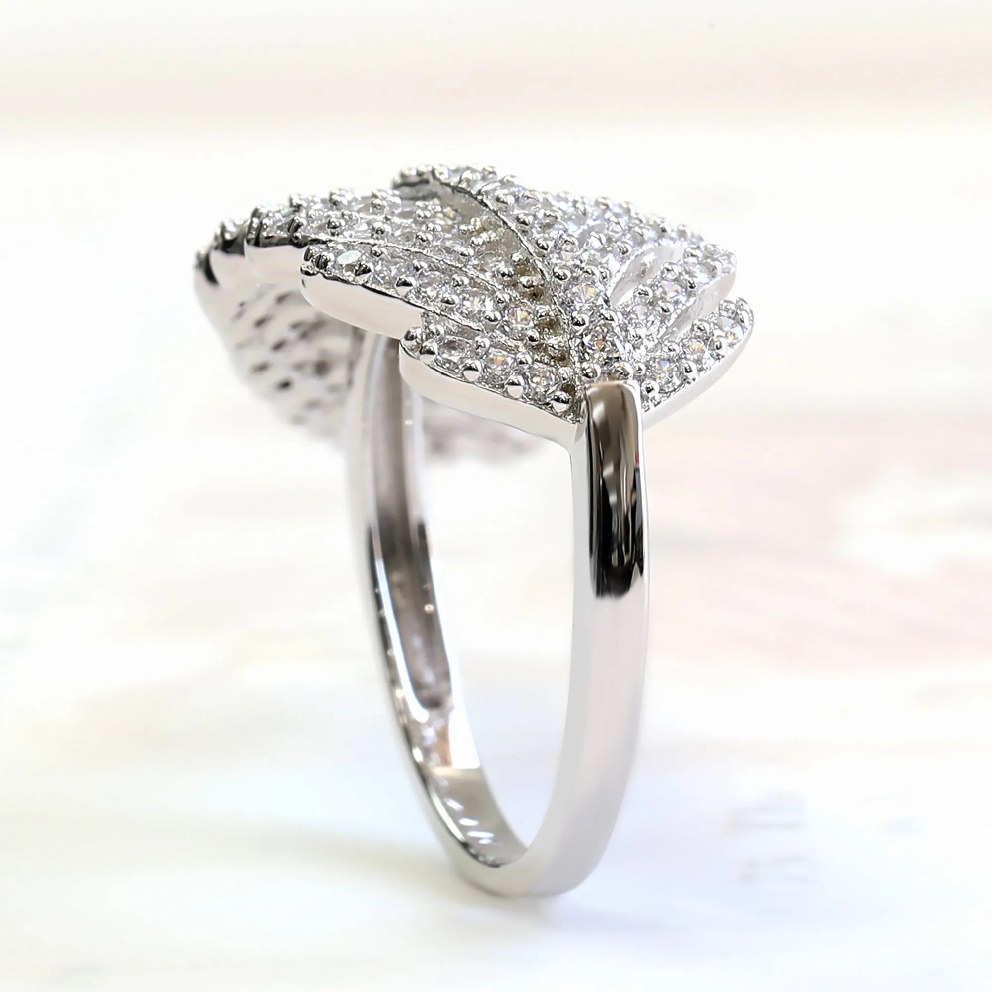 Sterling Silver Beautiful Simulated Diamond Pave Leaf Ring