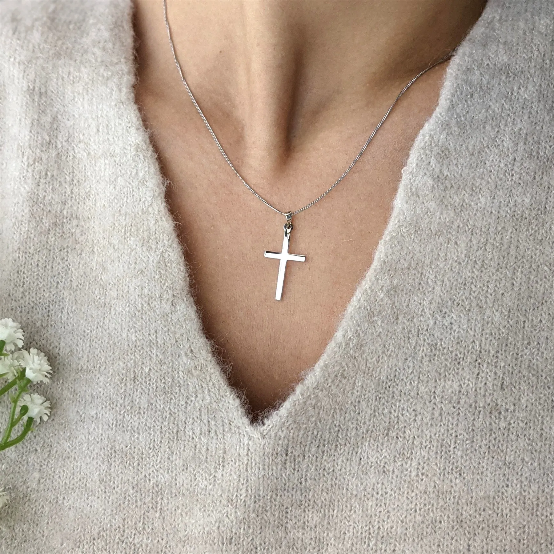 Sterling Silver Classic Cross Pendant Necklace - Minimalist Design