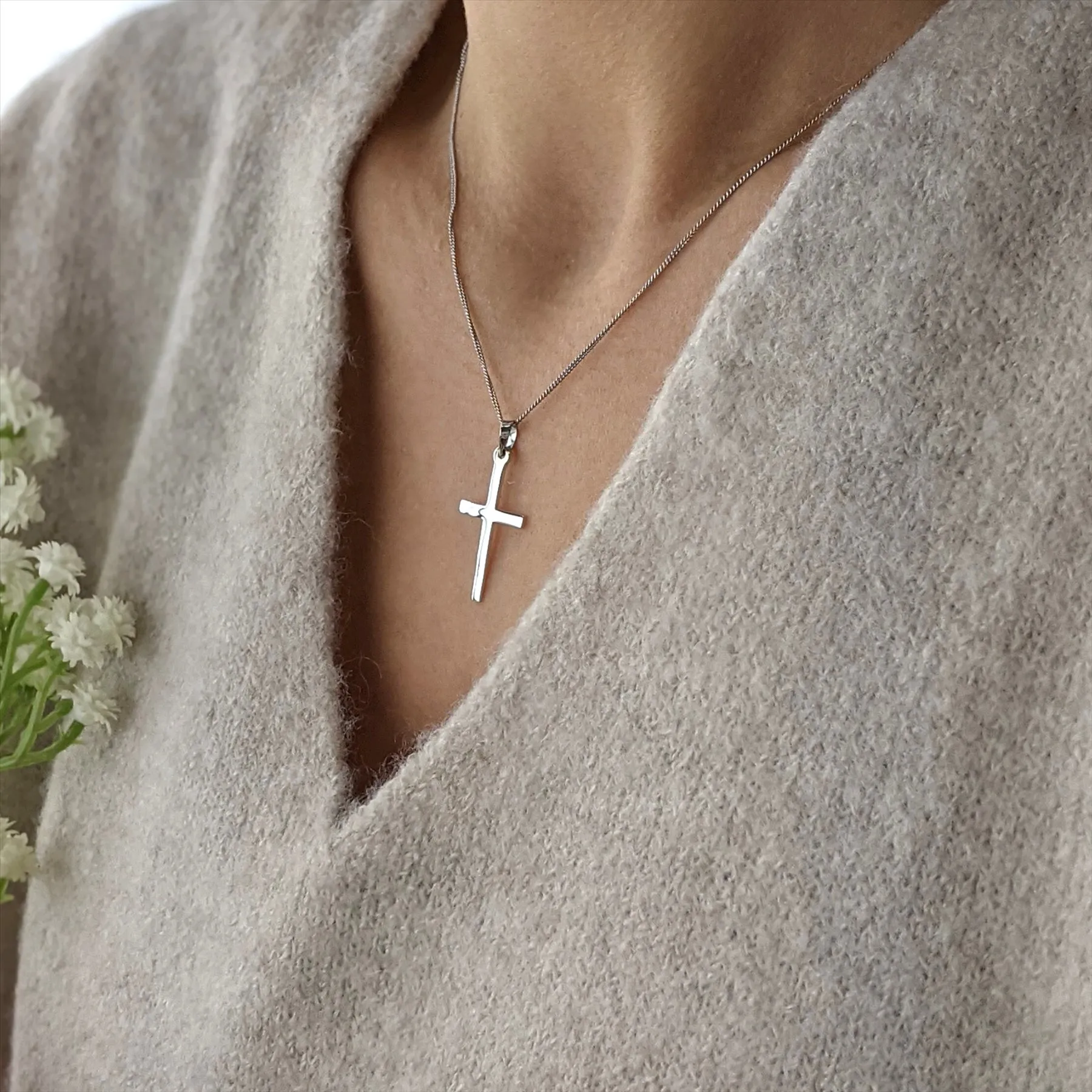 Sterling Silver Classic Cross Pendant Necklace - Minimalist Design