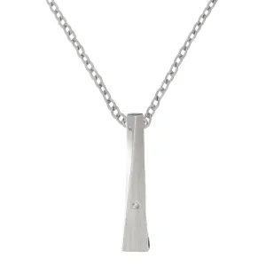 Sterling Silver Modern Twisted Bar Pendant Necklace With Diamond