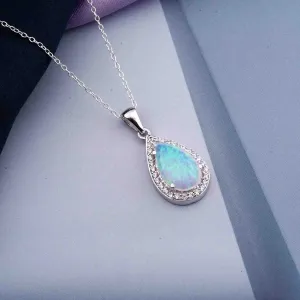 Sterling Silver White Opal Teardrop Pendant