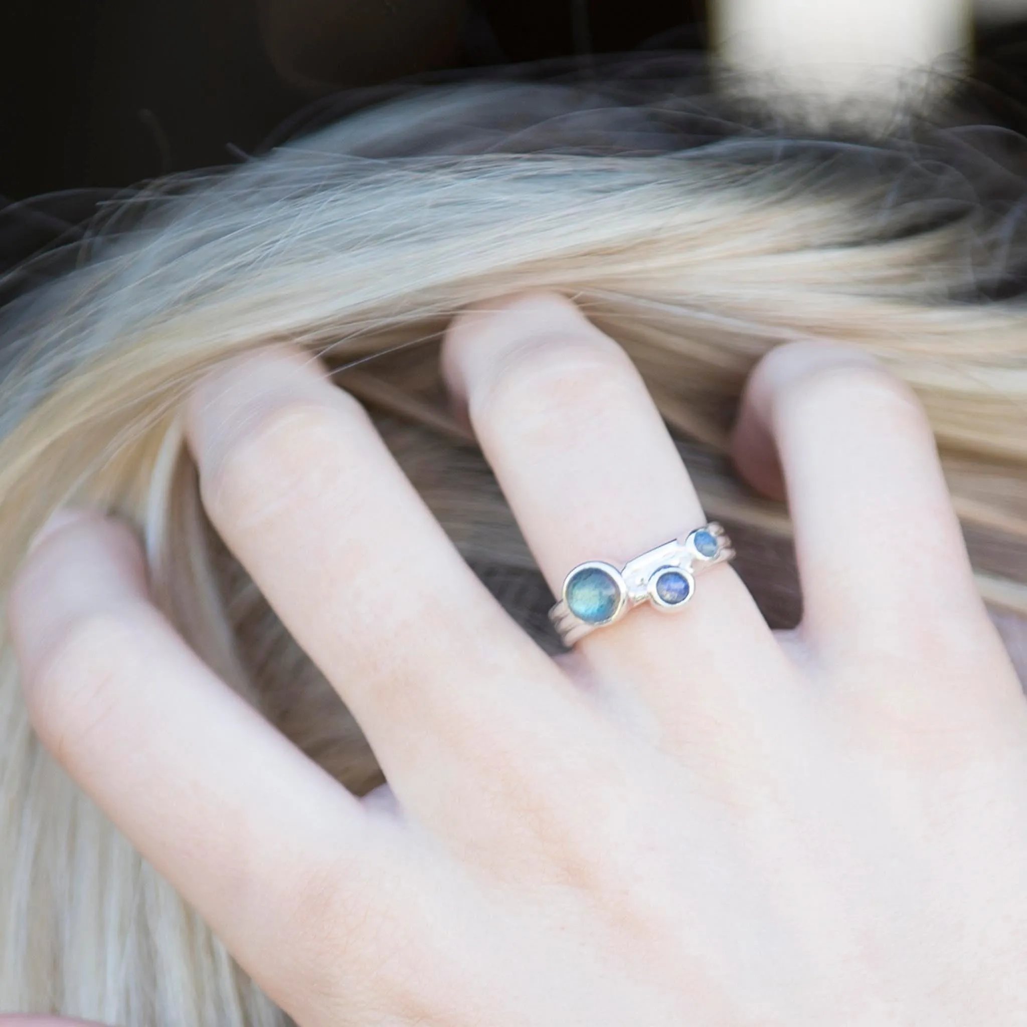 Storm Labradorite Solid Nebula ring
