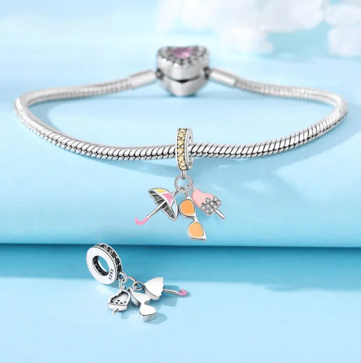 Summer Essentials Umbrella, Sunglasses & Ice Cream Triple Dangle Charm