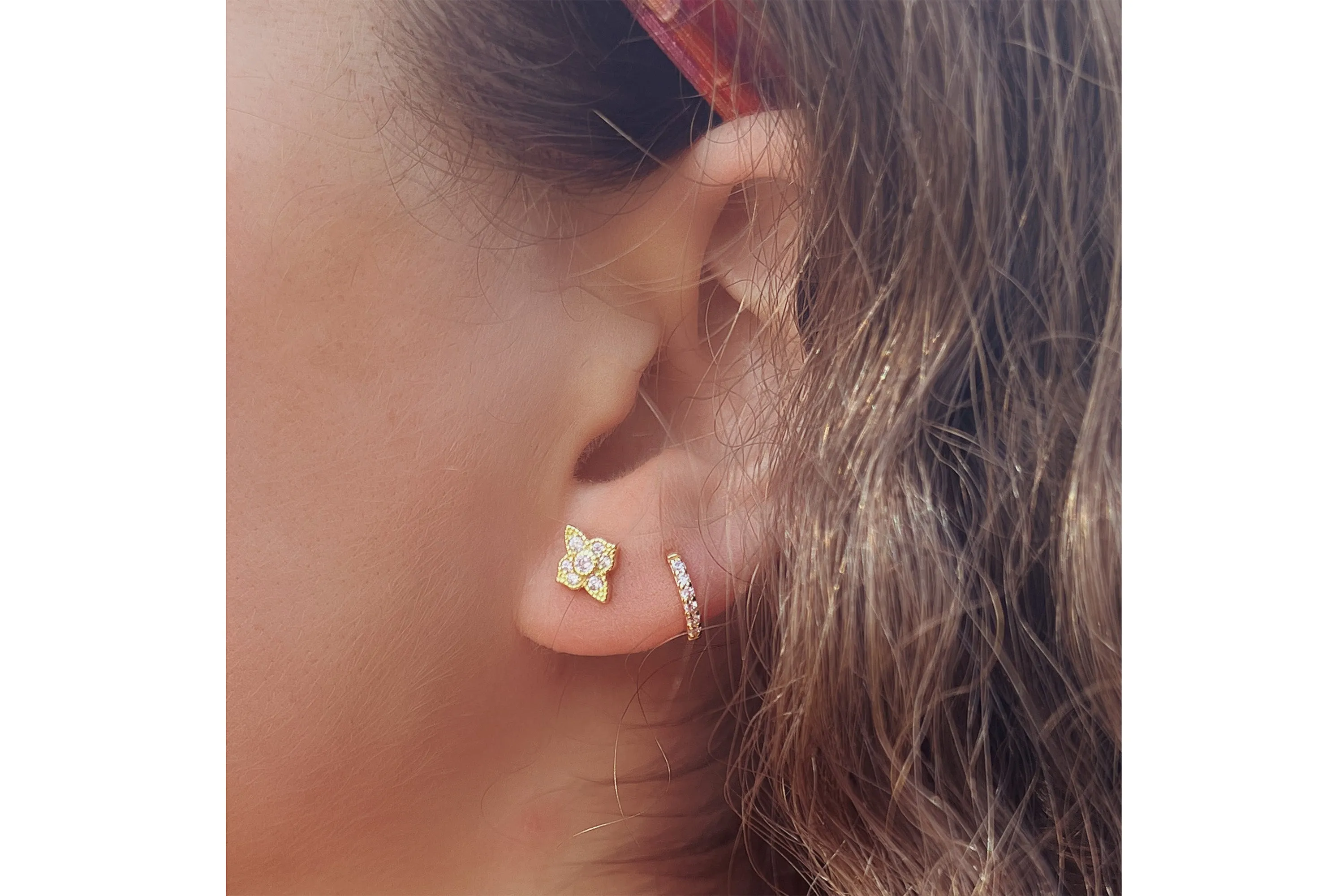 Takia Filigree Champagne CZ Sterling Silver Stud Earrings